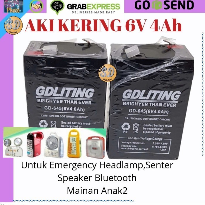 Baterai Aki Kering 6V 4Ah Accu Charge Emergency Senter Mainan Anak