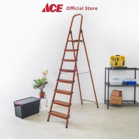ACE - Fixsteps Tangga Lipat Aluminium 8 Wide Steps Motif Kayu E88A