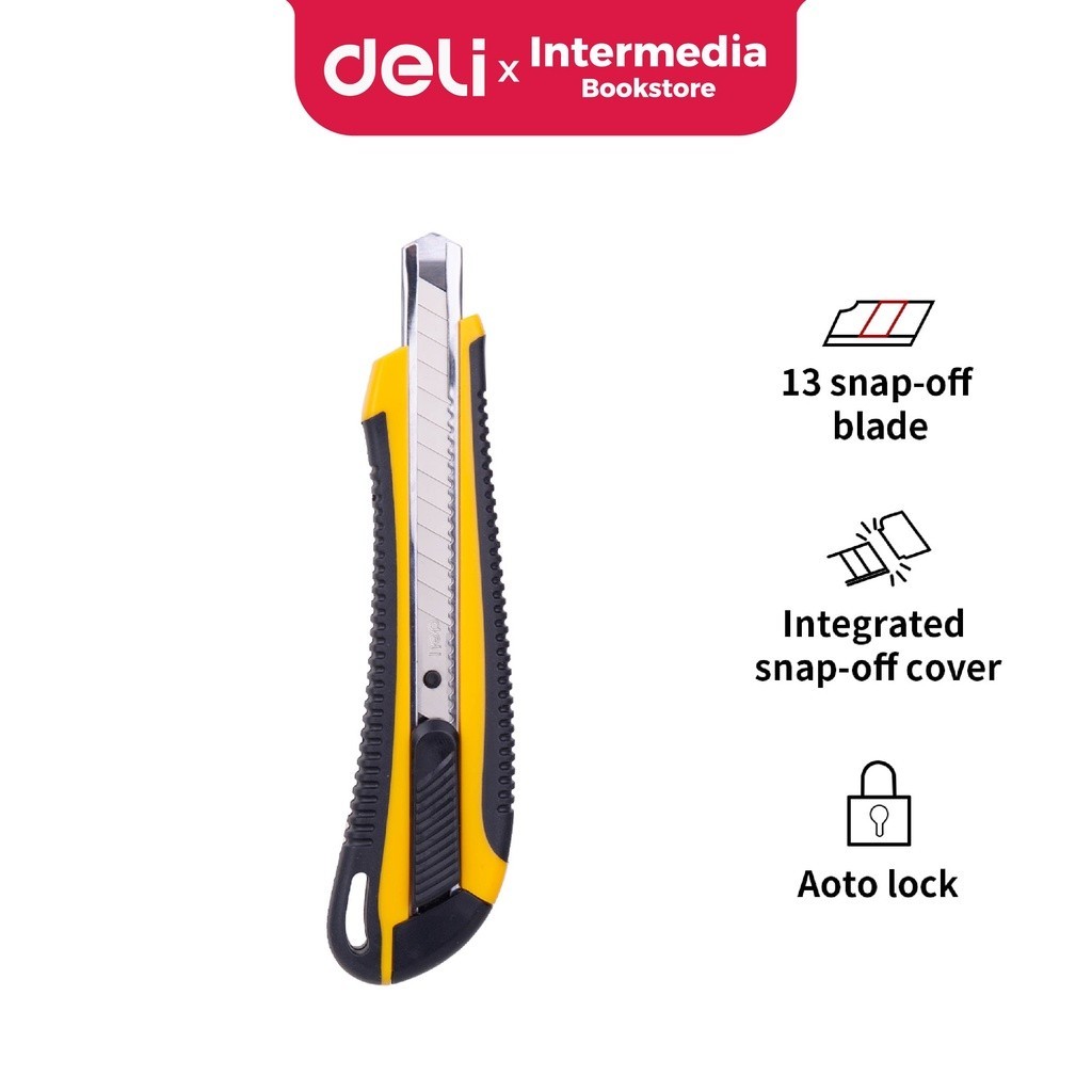 

Deli Cutter dengan pisau baja E2039 SK2 memudahkan untuk memotong dengan sistem kunci otomatis