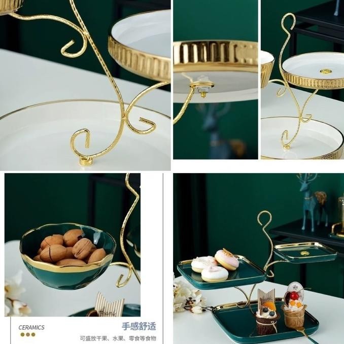 Ceramic Dessert Serving Plate / Tier Cake 3 Susun / Tempat Kue 3 Susun H32S