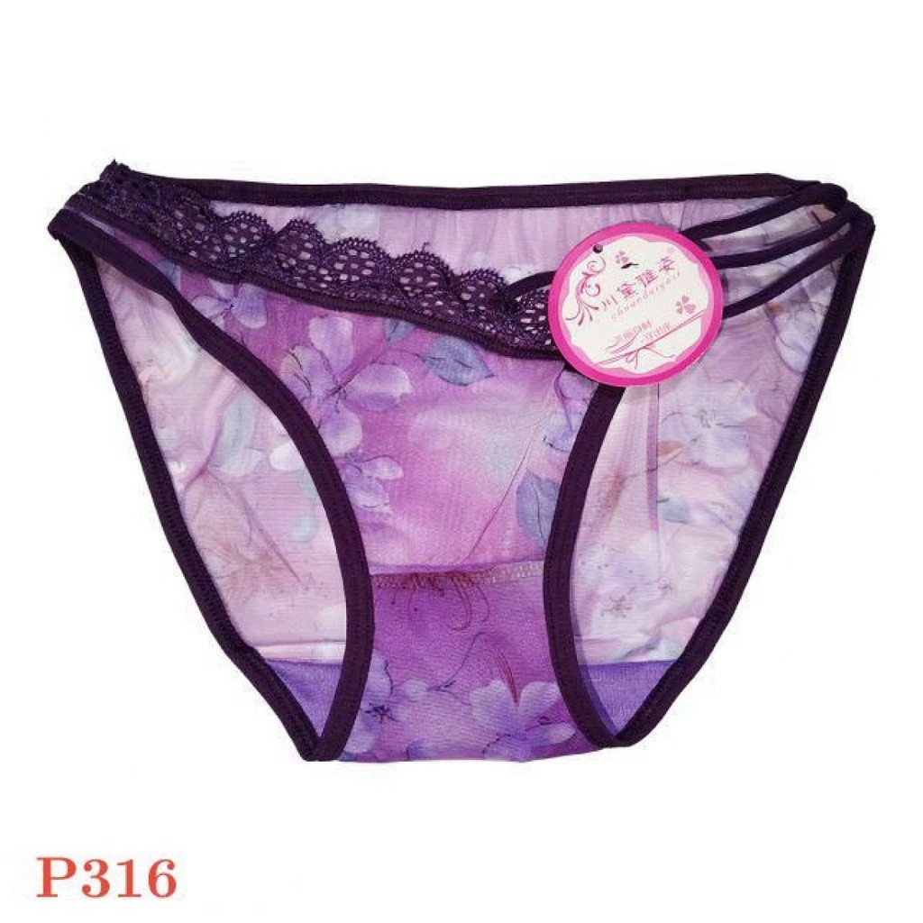 P316 Celana Dalam Wanita Sexy Panties Thong Ungu Transparan Tali 3