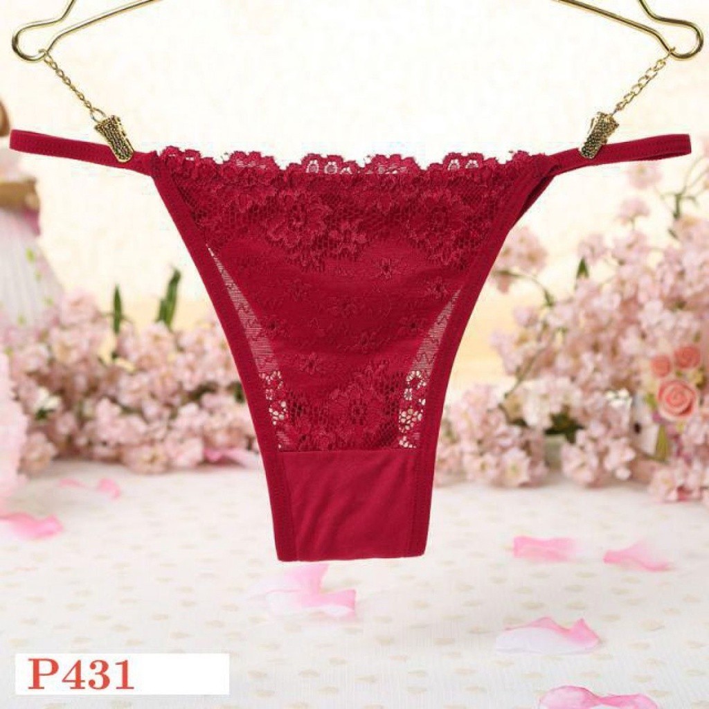 P431 Celana Dalam Wanita Sexy Panties Thong Merah Depan Transparan