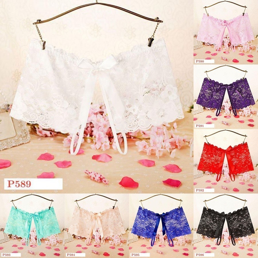 P589 Celana Dalam Wanita Panties Boyshort Seksi Transparan Crotchless Terbuka