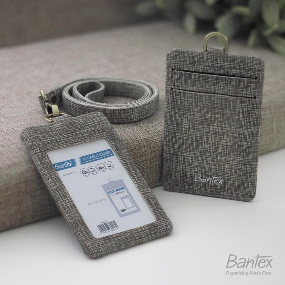 

2Er-54 Bantex Leather Name Tag Id Card Holder Beige 8869 13 Kulit Sintetis Lanyard Tali Termurah