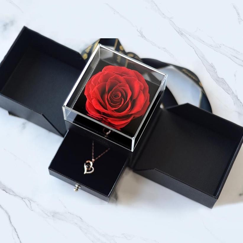 

TERLARIS Eternal Rose Gift Box / Kotak Perhiasan Kado Kalung Cincin Lamaran Mawar /Gift Box Mawar Visual Experience rq-56