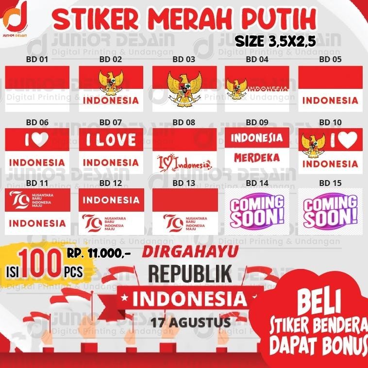 

TERLARIS Sticker Pipi Merah Putih ISI 100PCS | Tempelan Pipi Bendera TERMURAH DISKOM