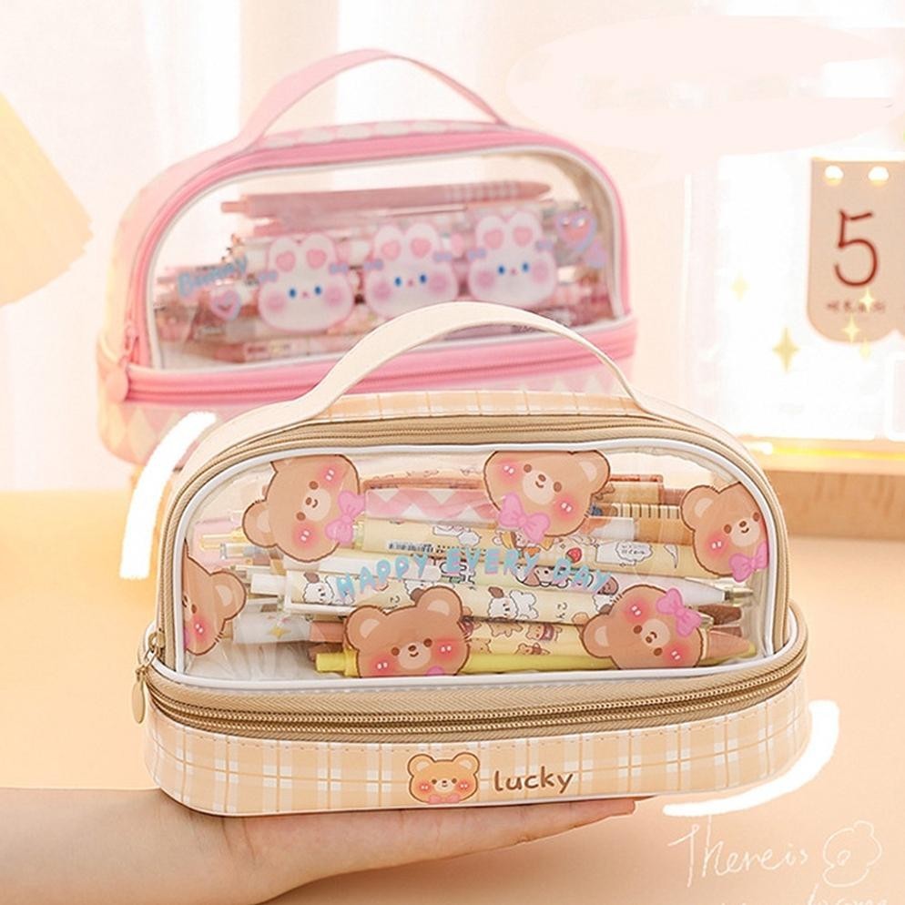 

SPECIAL Large Capacity Transparent Pencil Case Portable Waterproof Kawaii Pencil bag Cute Stationery School Supplies for Students we-12