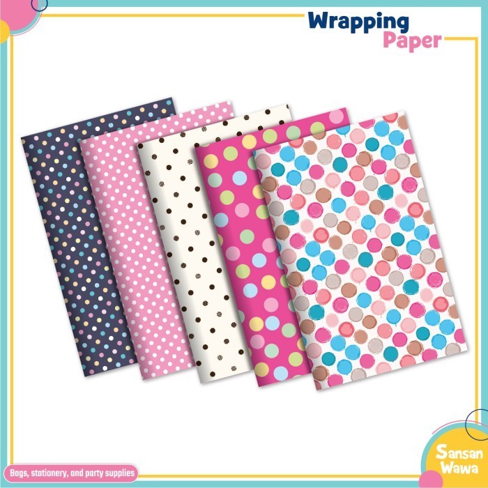 

HRG DISKON Kertas Kado Sansan Wawa Uk Jumbo 70x100 cm - motif polkadot isi 5 pcs