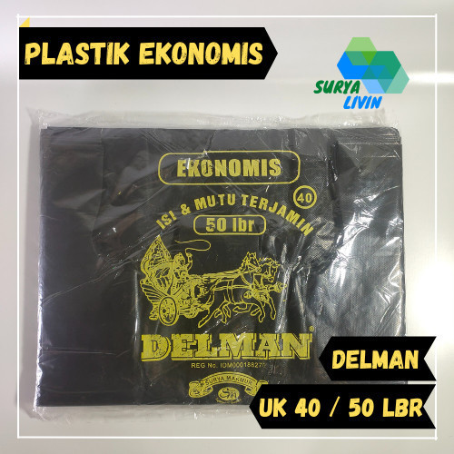 

HOT SALE Kantong Plastik Kresek Delman Ekonomis Uk. 40 Hitam isi 50 lembar