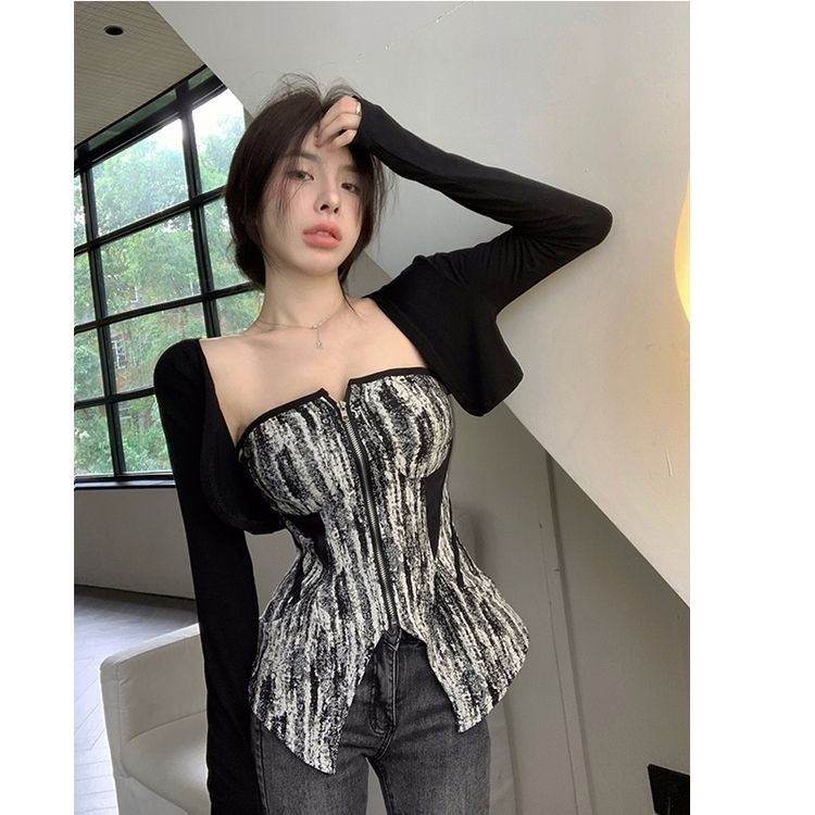 NALII COD American Retro Premium Sense Small Dress chic Top Sweet Spicy Black chic Tube Top Top Shaw