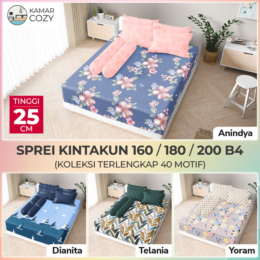 Sprei Kintakun Set Fitted 160x200 / 180x200 B4 Queen / King Bantal 4 guling 2 Dluxe Aesthetic Tinggi