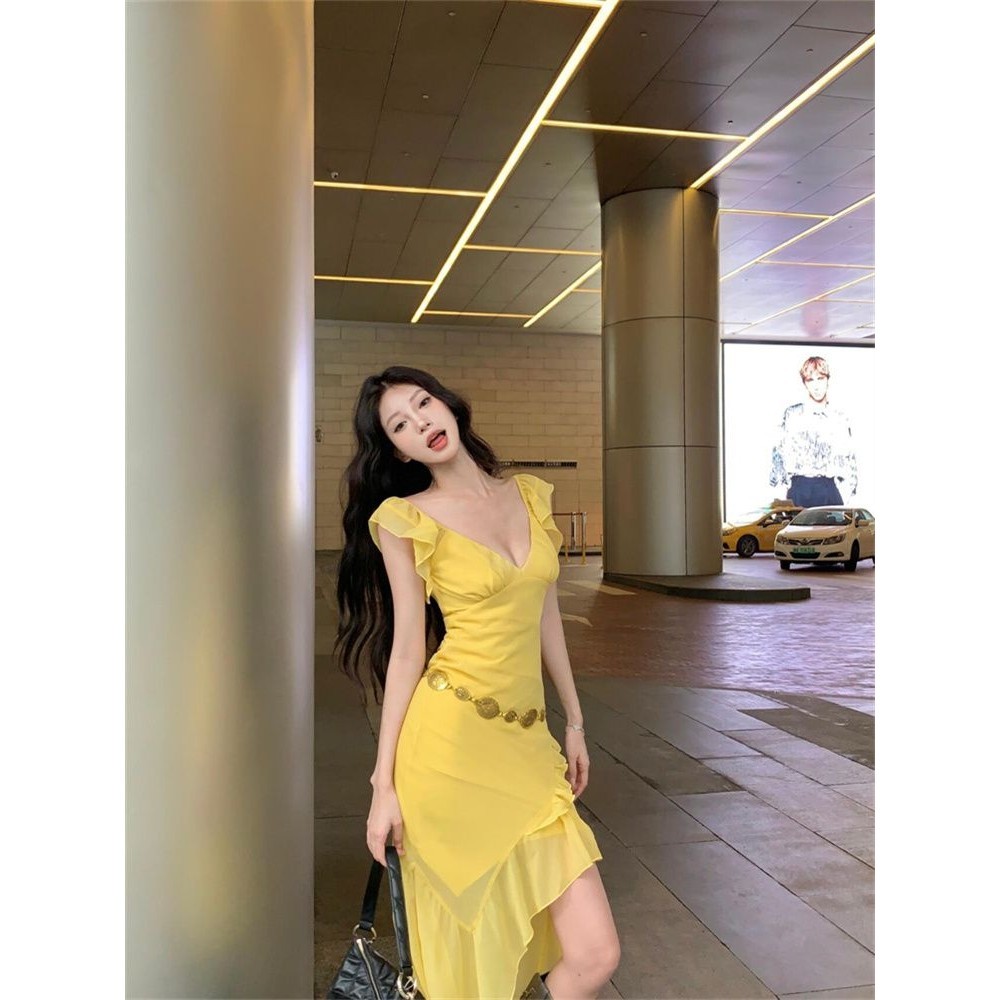 NALII COD Sexy Irregular Skirt Design Sense Dress Women'S Summer New American Retro Hot Girl Premium