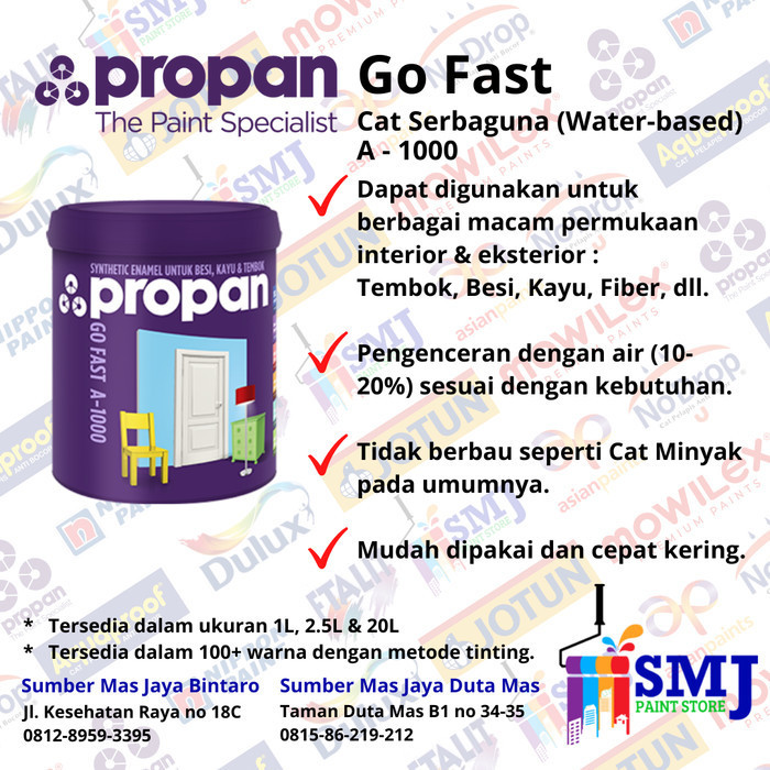 Produk Cat Besi dan Kayu PROPAN GOFAST campuran air warna putih ukuran 0,9L