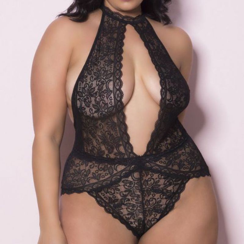 Baju Tidur Lingerie Jumbo Big Size Teddy Bodysuit Halter Hitam
