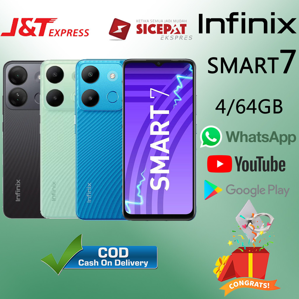 HP INFINIX Smart7 Ram 4/64GB Smartphone  4G LET 6.6 inci Dual SIM 13MP+5MP Handphone Indonesia