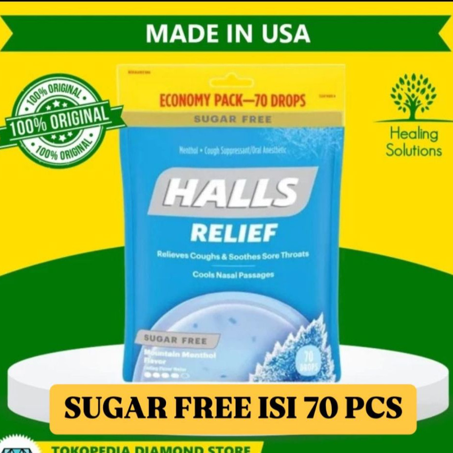 

Halls Sugar Free Menthol Permen Batuk Pilek Tenggorokan Isi 70