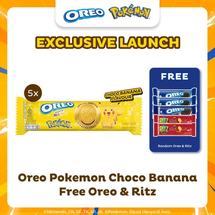 

TERUJI Oreo Pokemon Biskuit Chocolate Banana 119.6 gr 5 Pack - Free Oreo dan Ritz