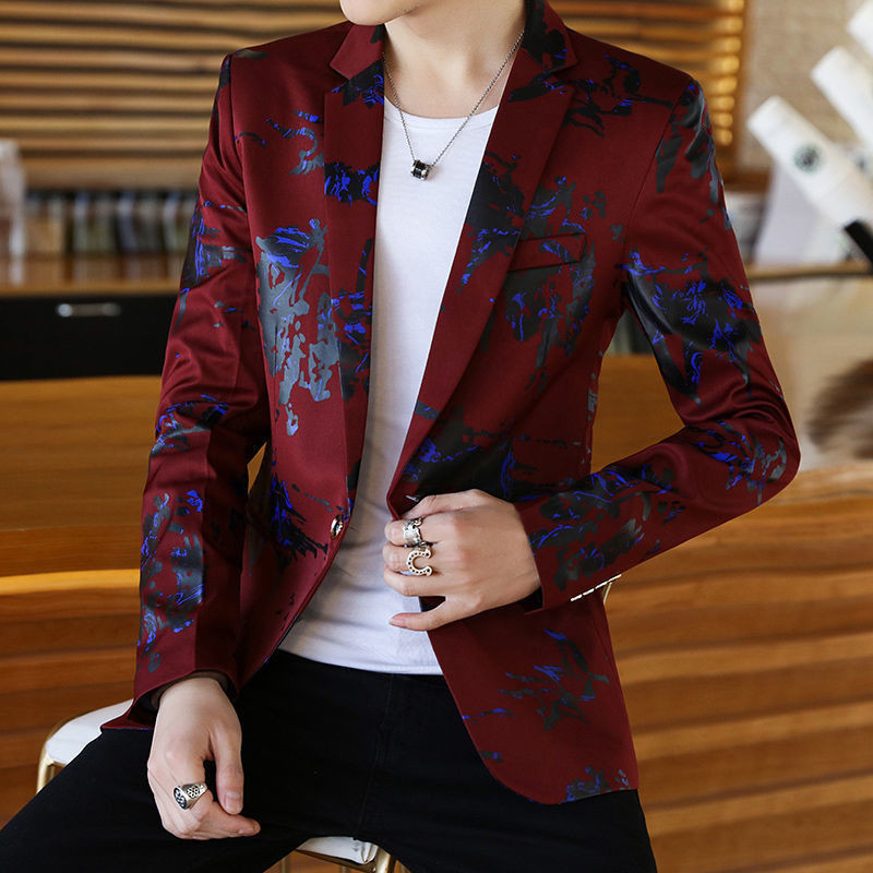 8Jas Santai Pria Berkualitas Tinggi Jaket Jas Bergambar Slim-Fit