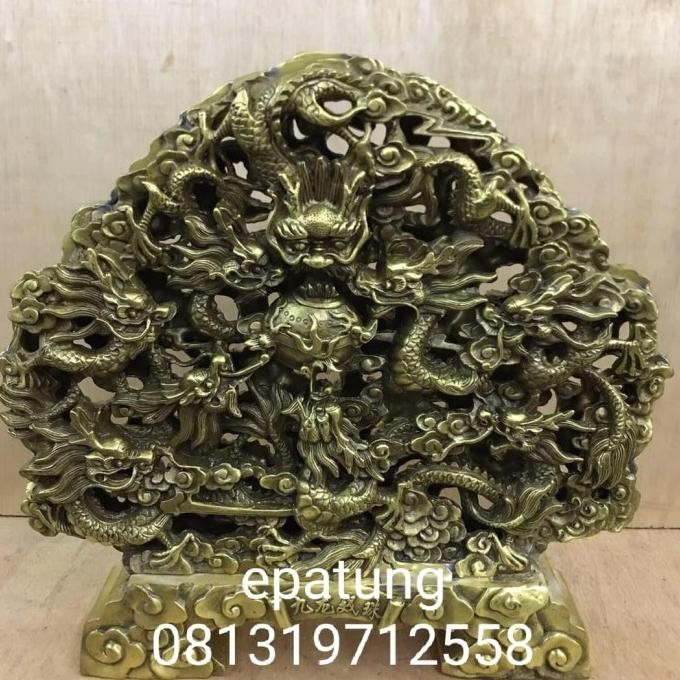 BIG SALE PATUNG 9 NAGA KAISAR GIOK KUNINGAN 