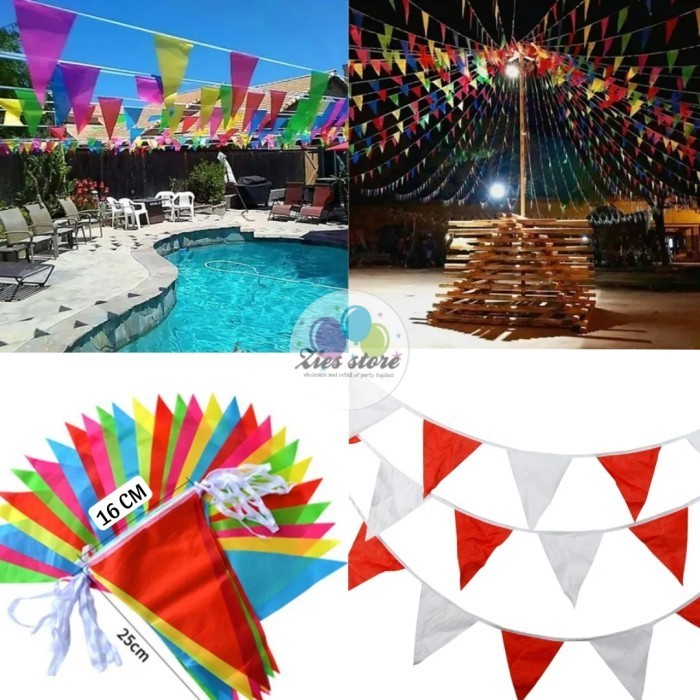 

Terlaris ( PACK 50 MTR ) bendera segitiga merah putih / umbul umbul karnaval HUT RI aguatus kain