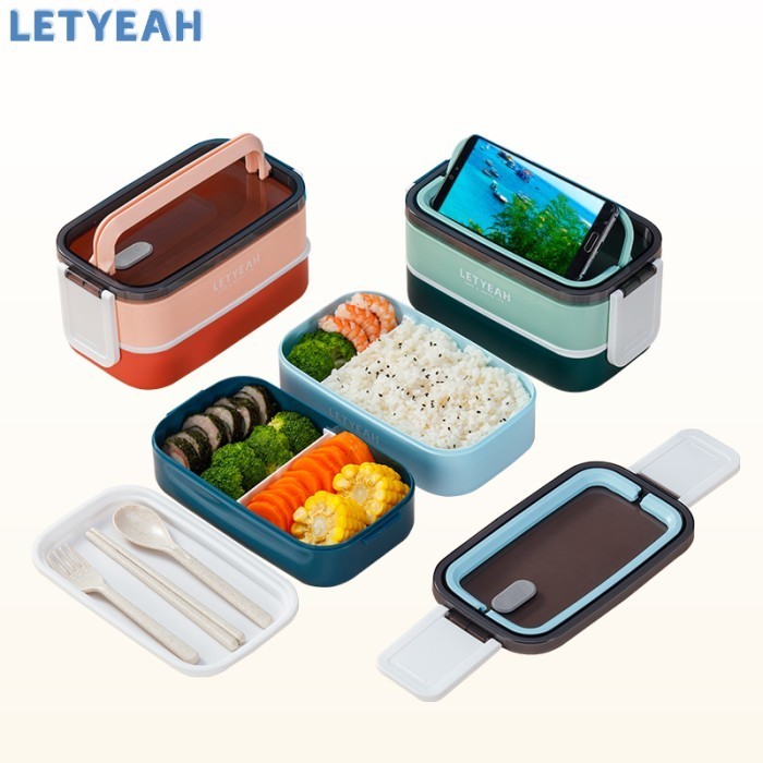 LetYeah Kotak makan siang kantor portable 1600ML 2 tingkat lunch box