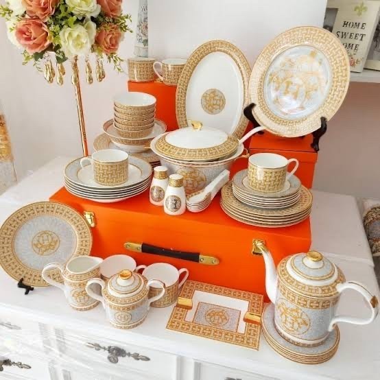 Ede H Plate Set Tableware 28/60 Pcs / Set Piring Mewah Gold Hermes Impor