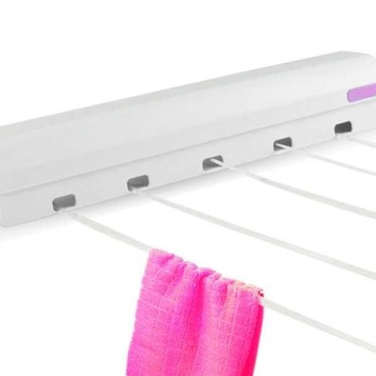 Jemuran Baju Lipat Dinding Tempel Praktis Tali Gulung