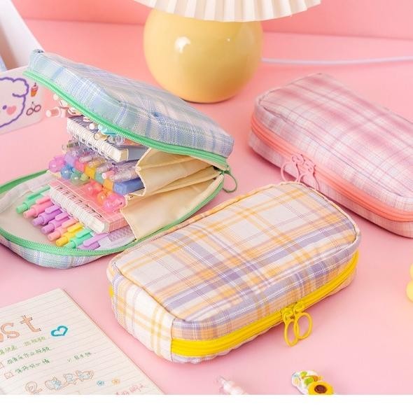 

TERLARIS [ORGM] Alat Tulis Kantor Perlengkapan Sekolah Kotak Pensil Pencil Case Style Jepang Checkered Kotak Kotak 5 Lapis we-53