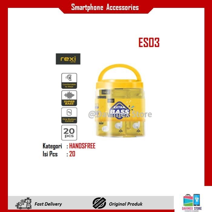 [ORI] REXI ES03 Wired Earphone (Isi 20 Pcs) Handsfree