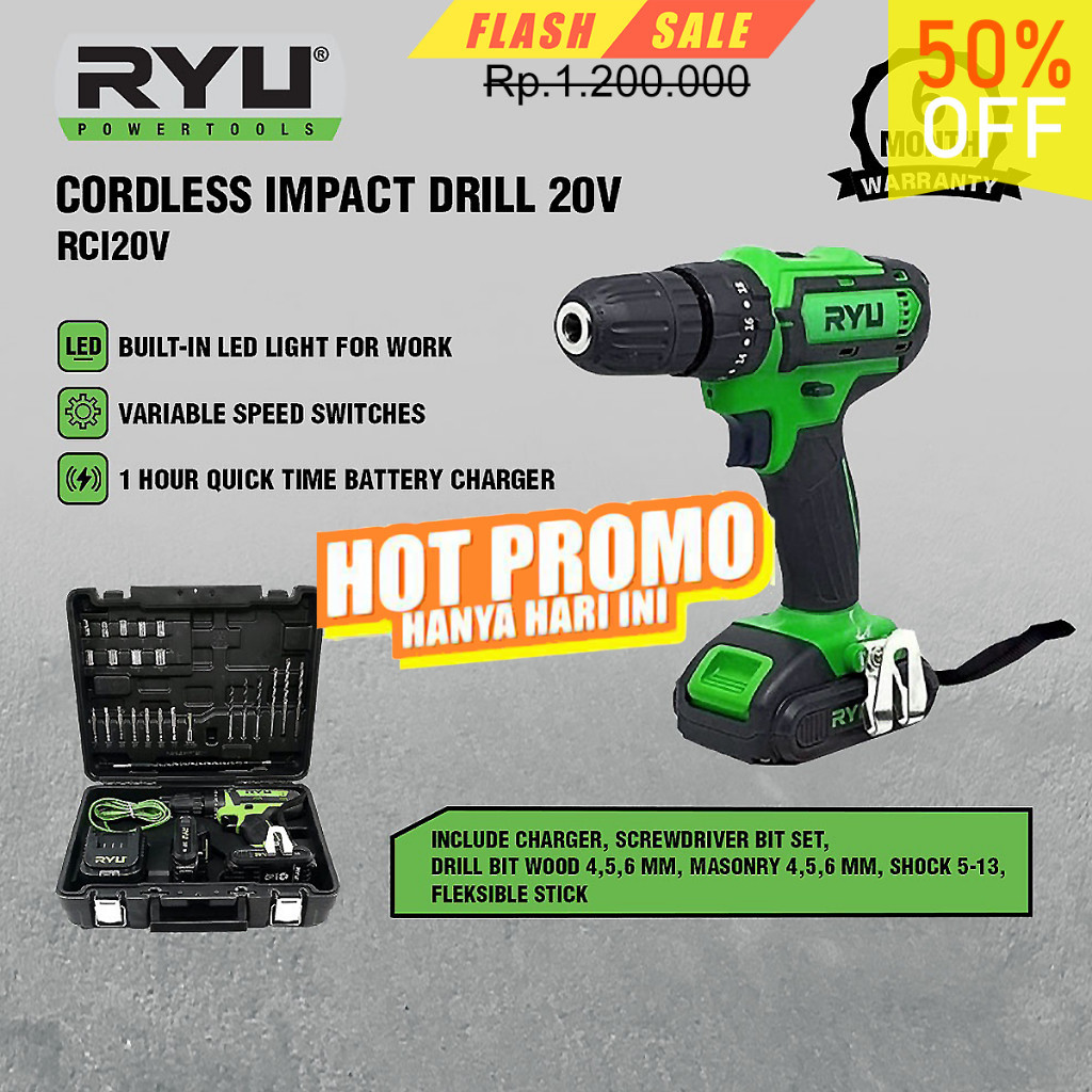 Original Bor Cordless Ryu Mesin Bor Baterai Cordless Drill Apr Japan 21V Ready