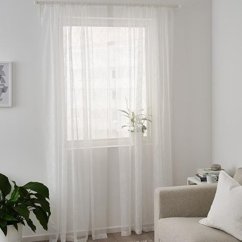 Ib 1 Set 2Pcs Tirai Gorden Vitrase Tipis Motif Putih Daun 145X250Cm Limited Edition