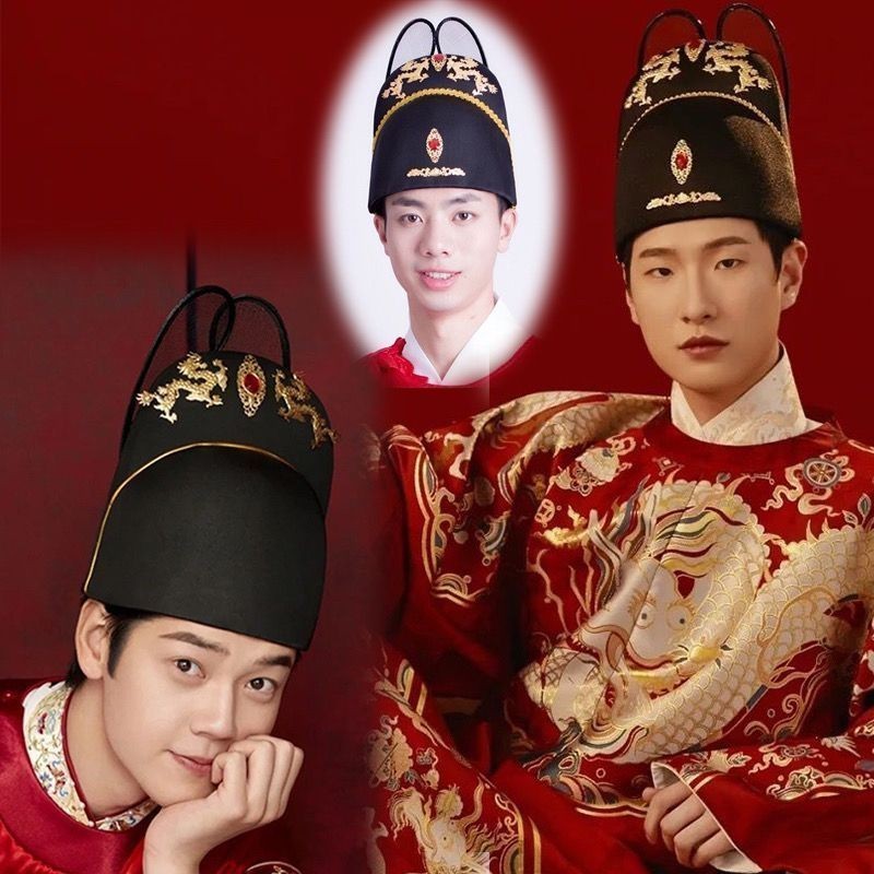 Kasa Hitam Yishan Mahkota Flying Fish Pakaian Pria dan Wanita Topi Hanfu