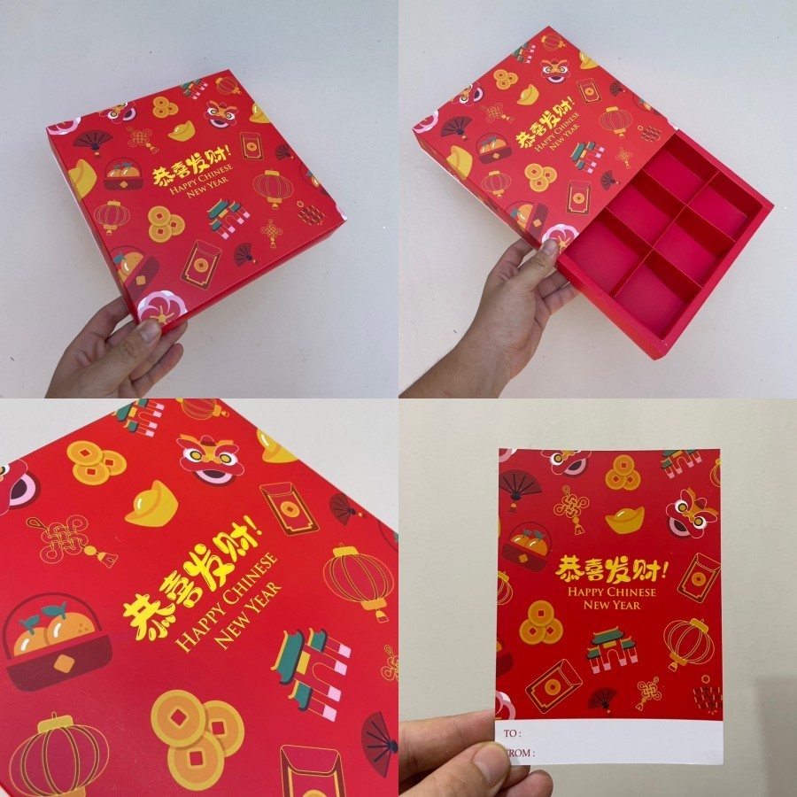 

Dus Imlek sekat 9 Chinese New year Party eggtart fruit tart dll + Tag - Dus Merah