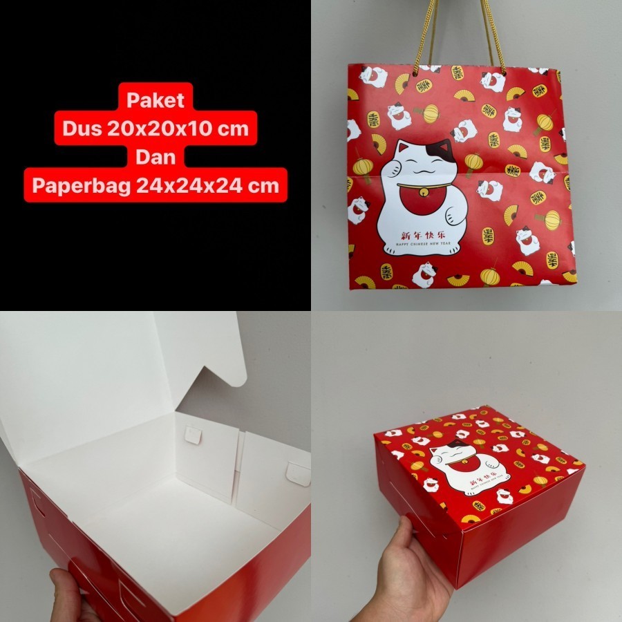 

Paket Hemat dus imlek 20x20x10 cm dan Paperbag 24x24x24 cm + Free Tag