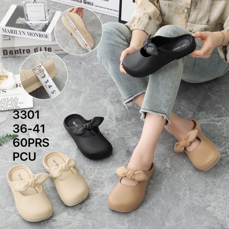 Sepatu Sandal Bustong Mules Pita Ribbon Karet Jelly Wanita 3301