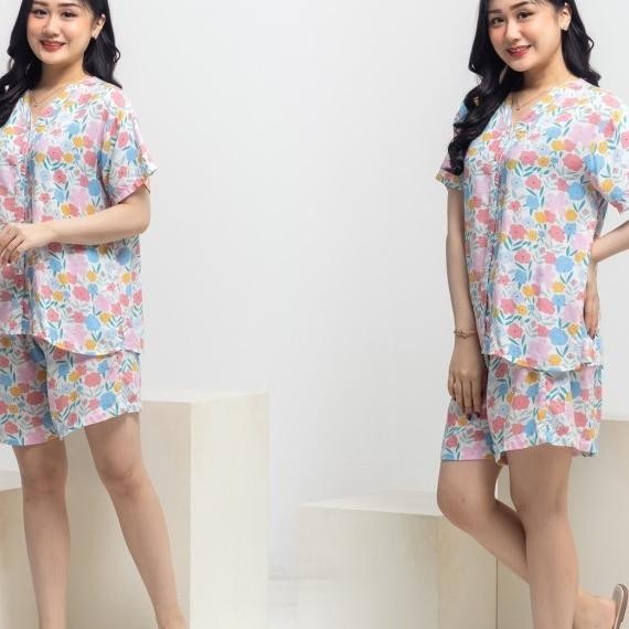 Piyama Baju Tidur Wanita Setelan Kaos Celana Dek Rayon Busui Jumbo