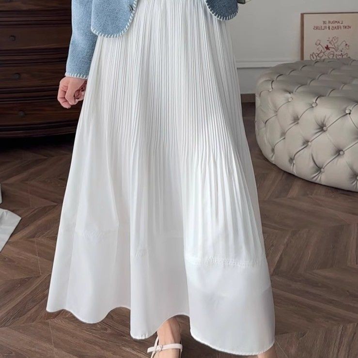 Pelangsing Pinggang Tinggi, Rok Payung Panjang Setengah Gaya Korea, Rok Pelangsing Pinggang Tinggi