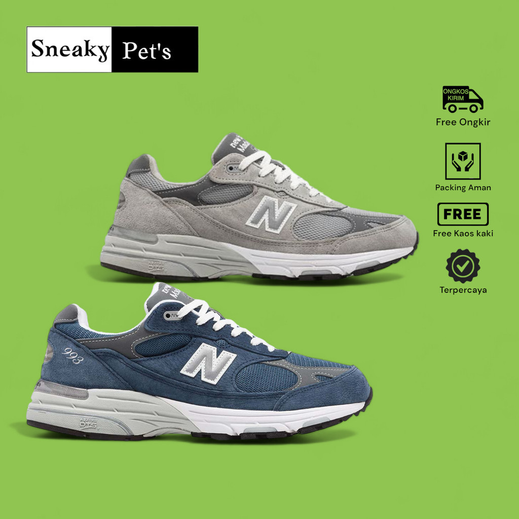 SEPATU SNEAKERS NB NEW BALANCE 993 GREY WHITE & VINTAGE INDIGO WHITE GREY