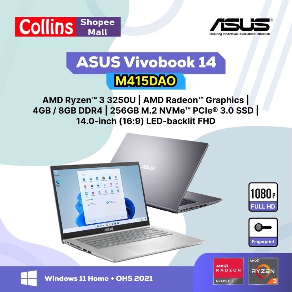 ASUS VIVOBOOK 14 M415DAO RYZEN 3-3250U 8GB/16GB 256GB 14" FHD W11 OHS