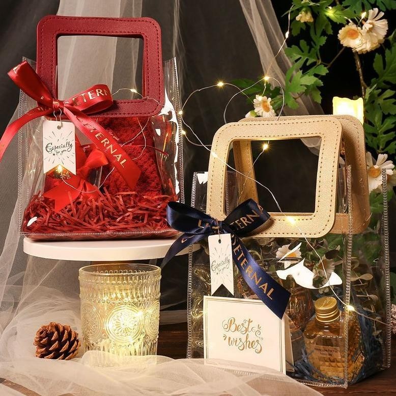 

ghs-55 (Grosir 10 Buah) Tas Mika PVC Clear Bening Hampers Goodie Bag Premium Berkualitas