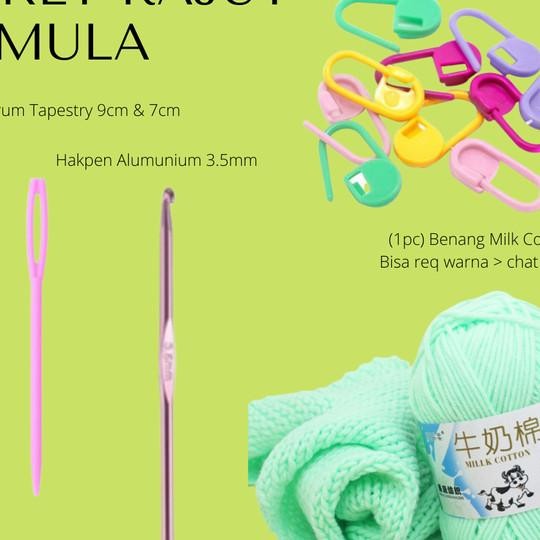 Paket Rajut Untuk Pemula Set Alat Rajut + Benang Lk Cotton