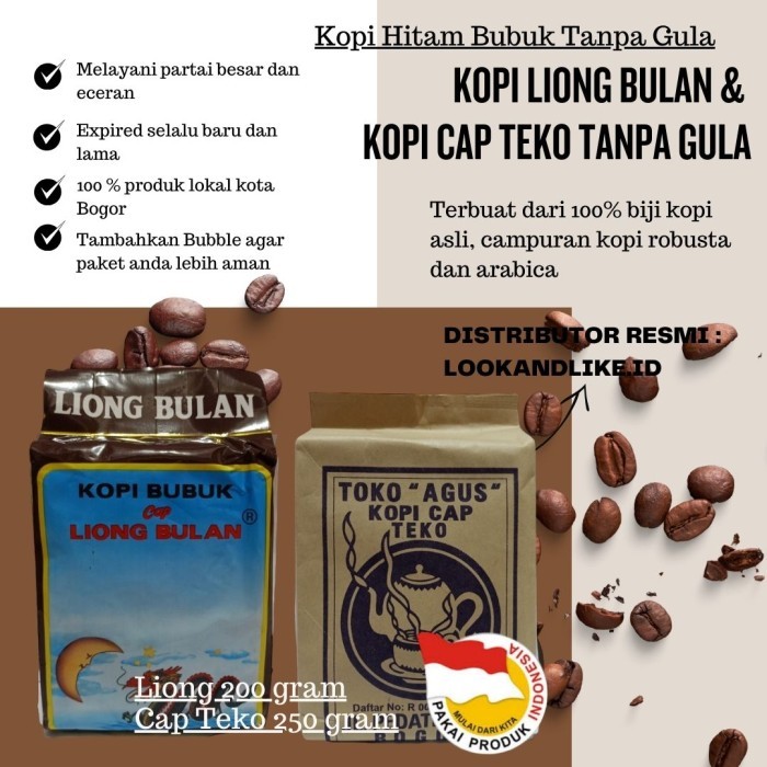 

Paket Kopi Liong Bulan 200Gr Dan Kopi Cap Teko 250Gr Tanpa Gula
