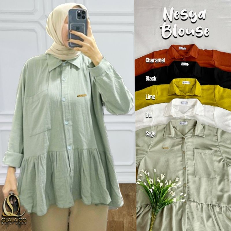 Sage green mint Nesya Kemeja Casual Rayon HQ Blouse Oversize LD 120 - 140 by Olala