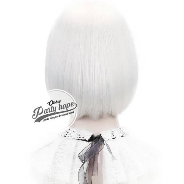 WDF Wig bob putih / wig lurus pendek / wig poni pendek/ rambut palsu/ wig bob murah / all size TERLA
