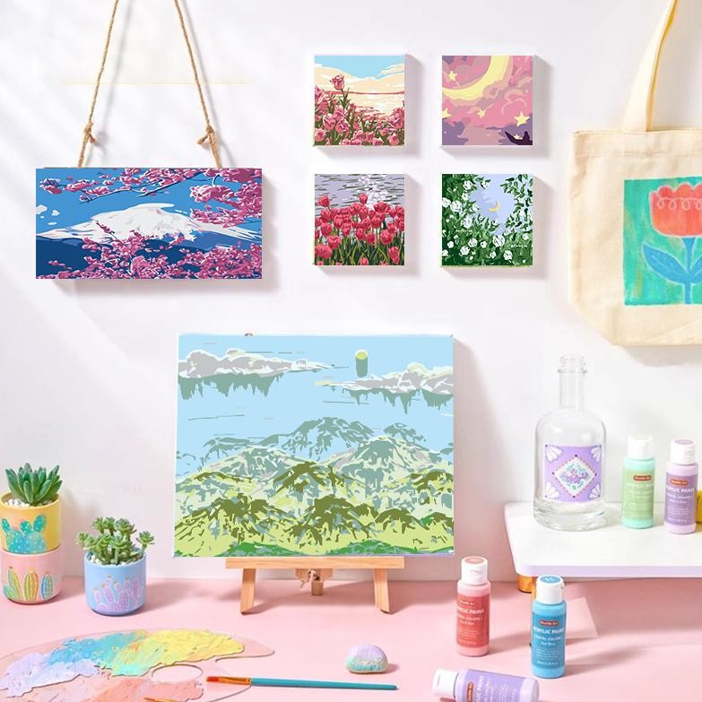 

tre-57 Paint By Number 20x20cm DIY Paint Kit with Frame Digital Painting Landscape Cartoon Anime Series Termurah