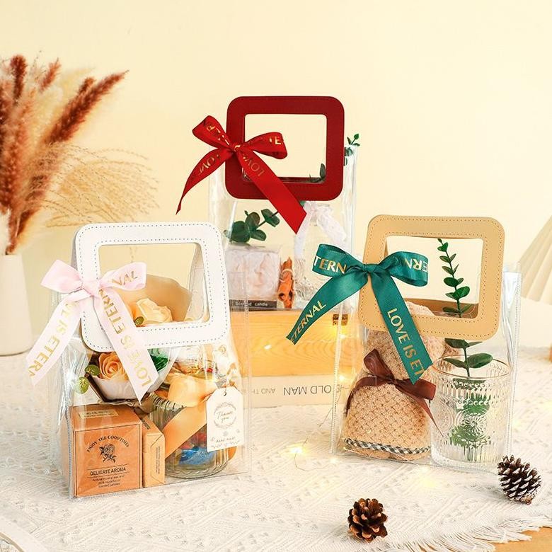

th-23 (Grosir 10 Buah) Tas Mika PVC Clear Bening Hampers Goodie Bag Premium Murah