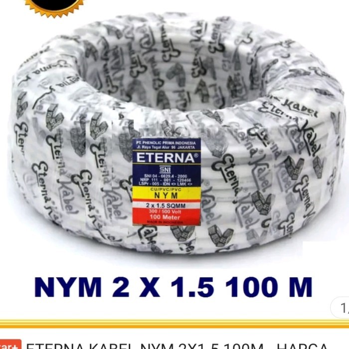 best produk] KABEL NYM 2X1,5 MM ETERNA 100 METER SNI -LMK TERBAIK.