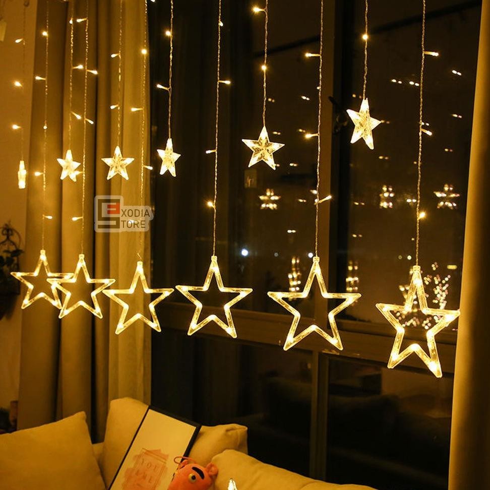 PROMO CHRISTMAS LIGHT LAMPU NATAL DECORATIVE STAR AND STAR MOON LED WARM WHITE RGB PANJANG 3,9 METER