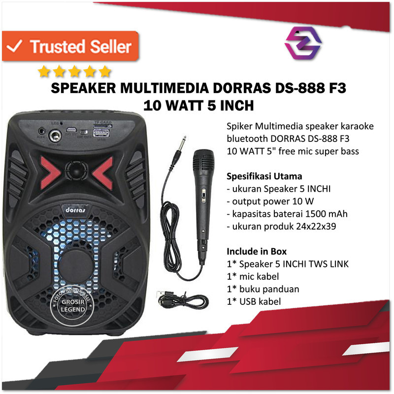 Spiker speaker bluetooth DORRAS DS-888 F3 10 WATT 5" + mic super bass