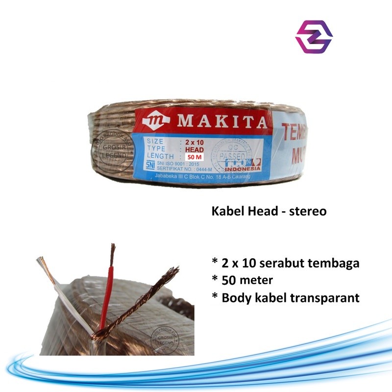 Kabel head abserm stereo 2x10 transparan gold 50 meter Makita